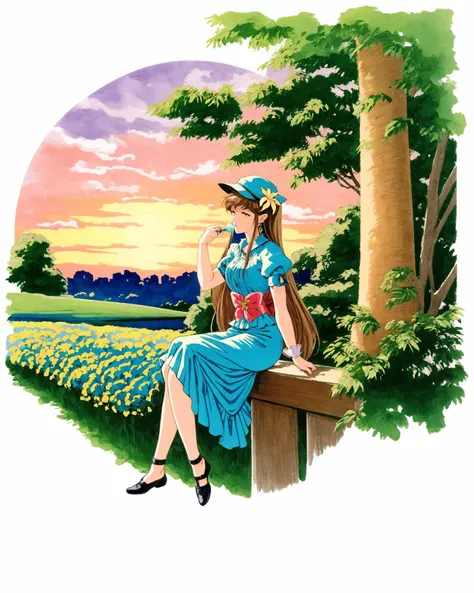 [(white background:1.5), ::2]1girl, solo, (isometric:0.75), (art nouveau:1.25),
1girl, solo, hat, flower, earrings, long hair, jewelry, traditional media, short sleeves, yellow flower, bug, butterfly, fruit, painting \(medium\), straw hat, watercolor \(medium\), shirt, skirt, leaf, outdoors, hat flower, lemon, blue skirt, food, sunset, tree, bangs, brown hair, ribbon, black hair, puffy sleeves, frills, sitting, lemon slice, blue ribbon, puffy short sleeves, hand up, red flower