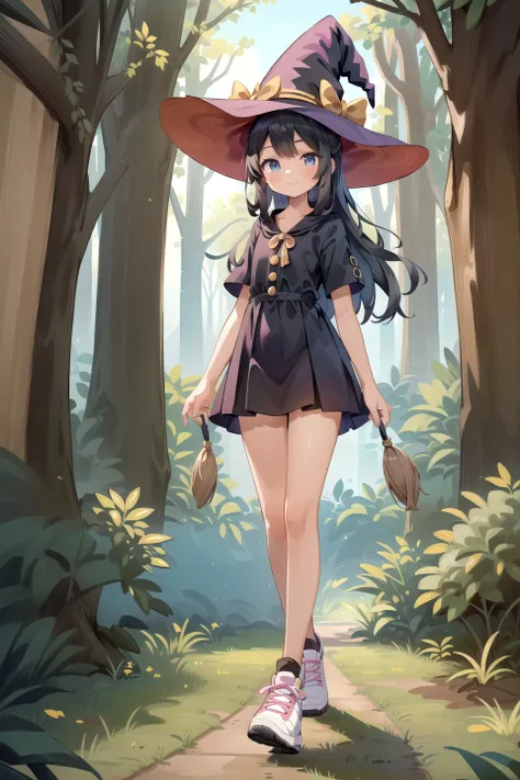 (best quality masterpiece:1.3), (high reolution:1.3), (absurbres :1.3), (novel illustration:1.3), (light smile:1.2),
(fantasy:1.3), forest, castle, casual, short sleeves, full body, long hair,
1girl, 11 years old girl, cute, (witch:1.2), (light smile:1.2), beautiful face, walking, sneakers, long legs,
<lora:QuickHandV2:0.9>, <lora:GoodHands-beta2:0.9>,
detailed hand, 5 fingers,