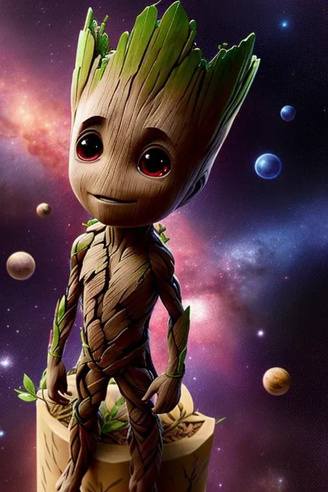 (anime), (illustration), cartoon, detailed,  <lyco:groot_v2:0.7>, groot, cosmic anomaly background