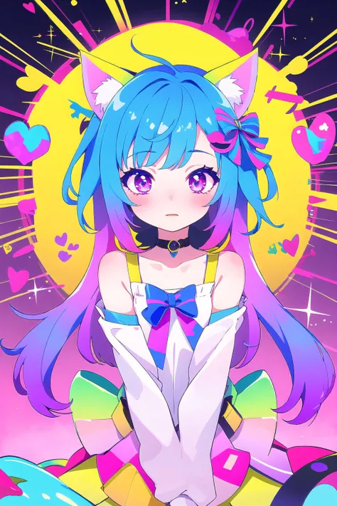 1girl,rainbow_background,multicolored_hair,animal_ears,gradient_background,gradient,solo,cat_ears,long_hair,rainbow_hair,
<lora:Muse_DashV4-000390:1>,