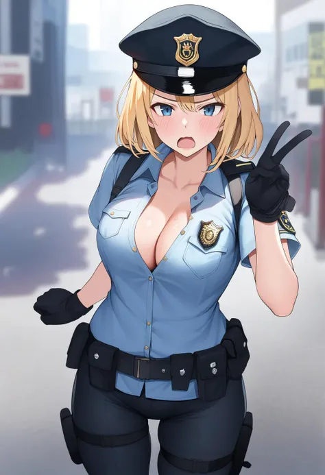 Tactical police woman eat enemy cum