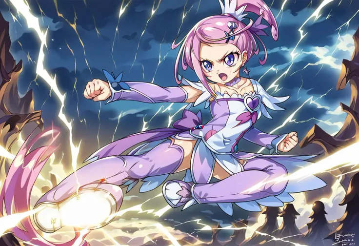 score 9, score 8 up, score 7 up, detailed background, shiny skin,
<lora:curesword.pony:1>,
curesword, lightning, rider kick, motion blur
