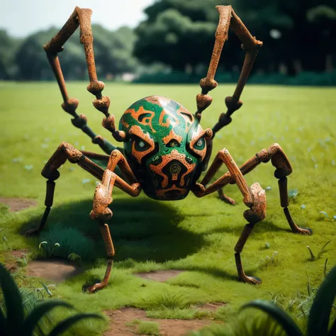 a (bronzecd) spider, standing on lawn, (solo:1.2), <lora:bronzecd-000010:0.8>, no humans, high quality, masterpiece, realistic, photorealistic, (outdoors, lawn)
