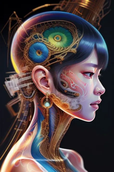 an oil painting of an Asian woman, hyper realistic, ultra detailed, insanely detailed and intricate, ultra fine details, Extreme contrast, Extremely sharp lines, cinematic lighting, artwork by Okuda San Miguel and Carne Griffiths, swirls, intricate, elegant, highly detailed, digital painting, artstation, concept art, smooth, sharp focus, illustration  <lora:blacklight:0.8> <lora:xryhd:1>