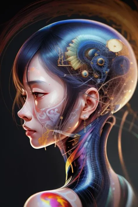 an oil painting of an Asian woman, hyper realistic, ultra detailed, insanely detailed and intricate, ultra fine details, Extreme contrast, Extremely sharp lines, cinematic lighting, artwork by Okuda San Miguel and Carne Griffiths, swirls, intricate, elegant, highly detailed, digital painting, artstation, concept art, smooth, sharp focus, illustration  <lora:blacklight:0.8> <lora:xryhd:1>