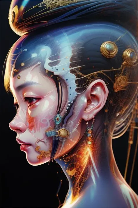 an oil painting of an Asian woman, hyper realistic, ultra detailed, insanely detailed and intricate, ultra fine details, Extreme contrast, Extremely sharp lines, cinematic lighting, artwork by Okuda San Miguel and Carne Griffiths, swirls, intricate, elegant, highly detailed, digital painting, artstation, concept art, smooth, sharp focus, illustration  <lora:blacklight:0.8> <lora:xryhd:1>