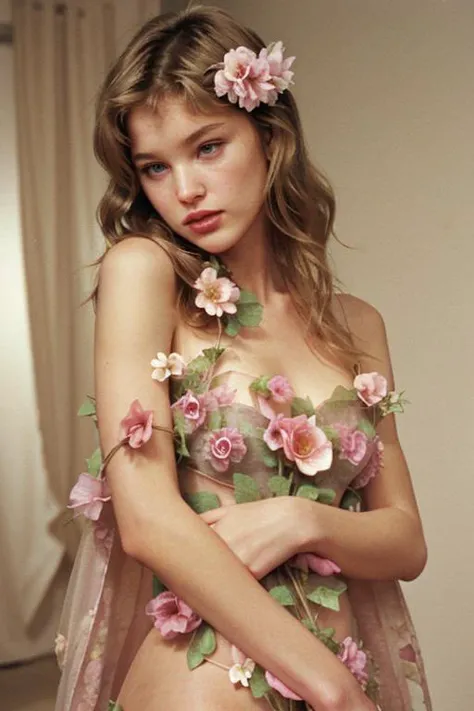 <lora:edgYSL1999:0.8> edgYSL, wearing edgYSL, floral gown j3nny-001