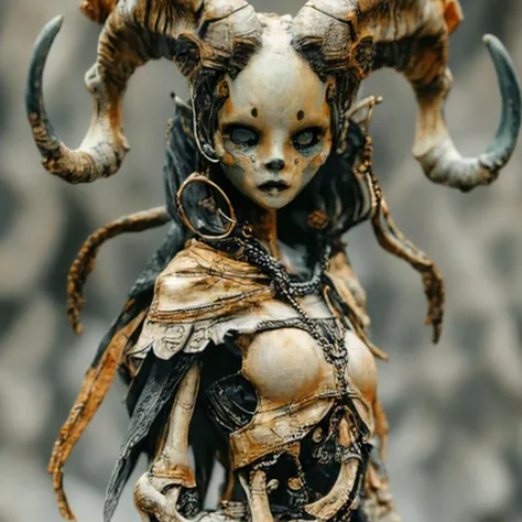 <lora:RPGLeraie:0.8> leraie Animal skull on a dark background, surrounded by bones and a chain, creating a chilling atmosphere. realistic:1.1, depth of field, atmospheric effects