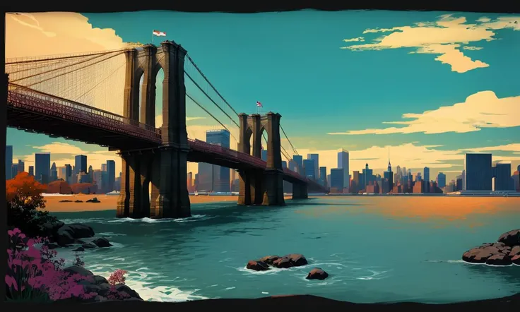 bes2024, best quality, cartoon, flat colors, masterpiece, trending on arstation, beautiful landscape, new york city,
