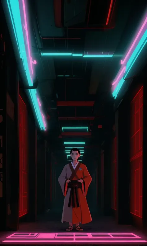 bes2024, best quality, cartoon, flat colors, masterpiece, trending on arstation, 1man, cyberpunk, neon lights