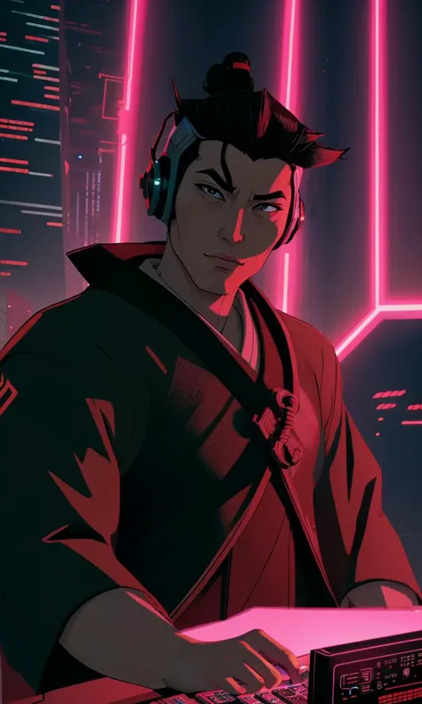 bes2024, best quality, cartoon, flat colors, masterpiece, trending on arstation, 1man, cyberpunk, neon lights