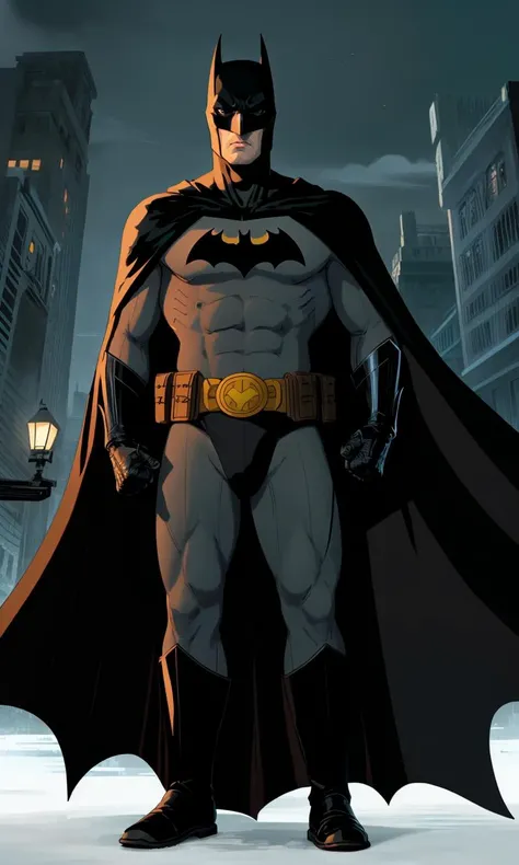 bes2024, best quality, cartoon, flat colors, masterpiece, trending on arstation, 1man, batman, cape, gotham city, samurai armor,