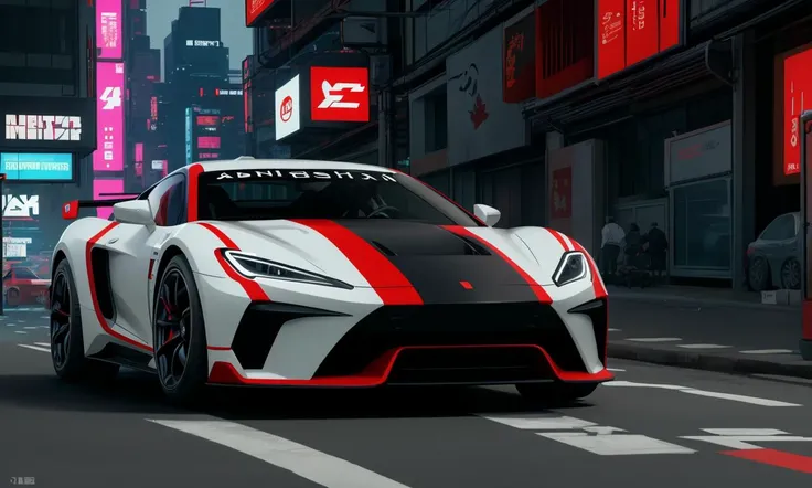 bes2024, best quality, cartoon, flat colors, masterpiece, trending on arstation, sports car, city, cyberpunk,