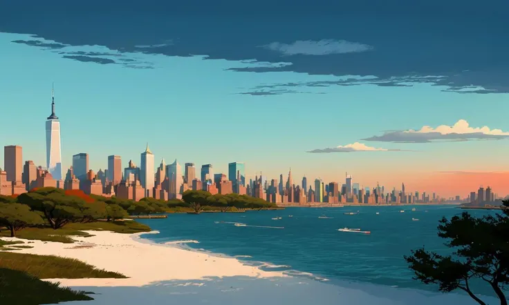 bes2024, best quality, cartoon, flat colors, masterpiece, trending on arstation, beautiful landscape, new york city,