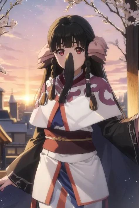 utawarerumonorurutie, <lora:utawarerumono rurutie s2-lora-nochekaiser:1>,
rurutie, long hair, bangs, black hair, animal ears, sidelocks, hair tubes, (red eyes:1.3), bow, hair bow, braid, twin braids,
BREAK long sleeves, tail, ainu clothes, capelet, wide sleeves,
BREAK outdoors,
BREAK looking at viewer, (cowboy shot:1.5),
BREAK <lyco:GoodHands-beta2:1>, (masterpiece:1.2), best quality, high resolution, unity 8k wallpaper, (illustration:0.8), (beautiful detailed eyes:1.6), extremely detailed face, perfect lighting, extremely detailed CG, (perfect hands, perfect anatomy),