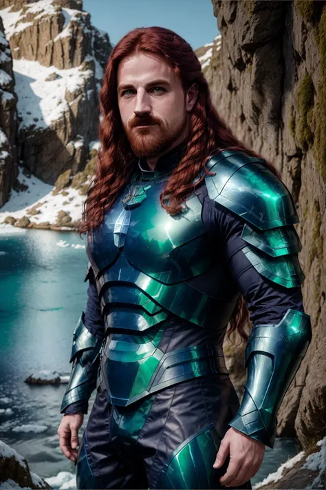 <lora:NeWHaDeSaRMoR_v2-000003:1> chndsrmr, beautiful male in Malibu Blue nhdsrmr, twist-out orange hair, dorsiflexion, Underwater Caves background