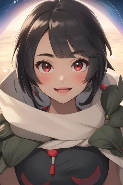 (masterpiece, best quality:1.3), high quality, high-resolution, highres, perfect, ultra-detailed, perfect female body, beautiful face, 1girl, looking at viewer, <lora:Zinnia:1.3>, (zinnia), smile, excited, open mouth, happy, blush, outer space, star \(sky\), straight-on, close-up, flying among the stars