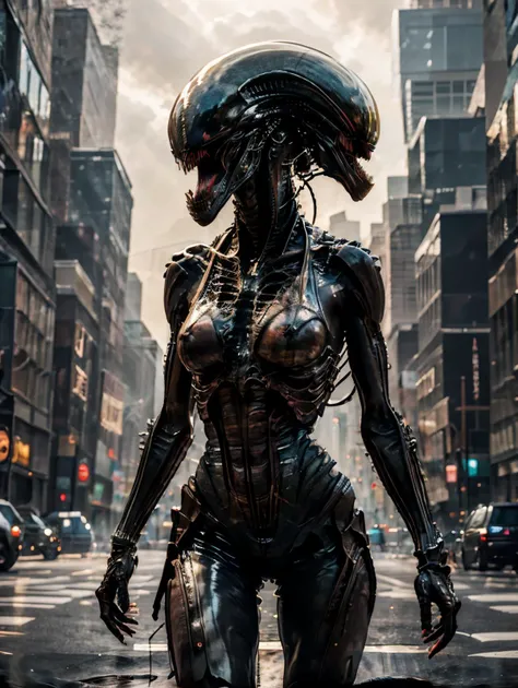 FemXeno, dark art, blood, violent, poster, large breasts, abs, narrow waist, wide hips, Alien Planet Exploration, Alien civilizations and architecture, horror \(theme\), (masterpiece, top quality, best quality, official art, beautiful and aesthetic:1.2), extreme detailed, epic cinematic, soft nature lights, rim light, absurd, amazing, hyper detailed, semi realistic, soft colors, <lora:FemXeno:0.8> <lora:more_details:0.3>