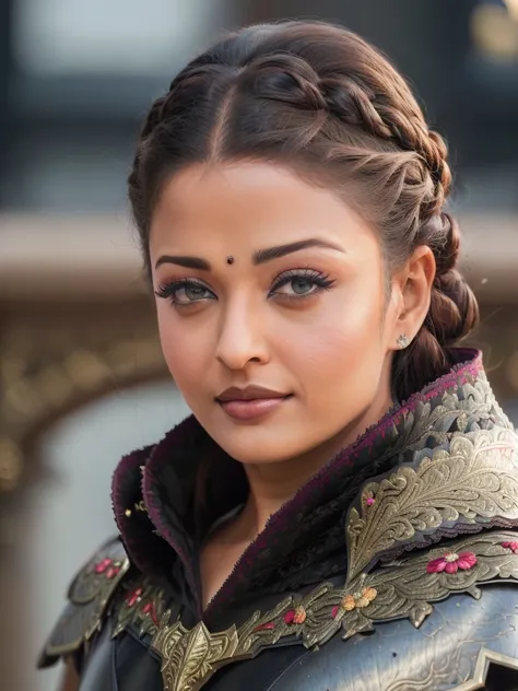 photo of aishw   <lora:AishwaryaV1:0.9>  , serious look pressed lips, black updo, steel armor and robes cape royalty ornate embroidery, 4k, 8k, high quality, high detailed, professional artwork, ultra realistic, photorealistic, photography, dslr,