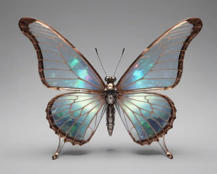 nearly transparent cyborg butterfly with hints of iridescence and color