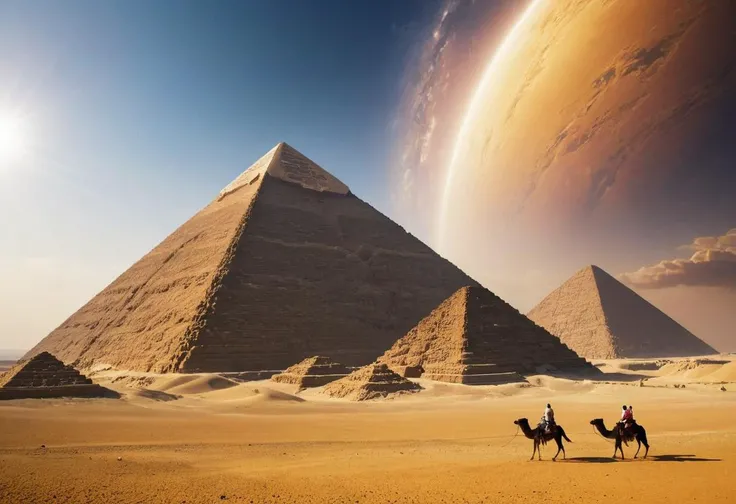 ancient Egyptians, pyramid, on an alien planet