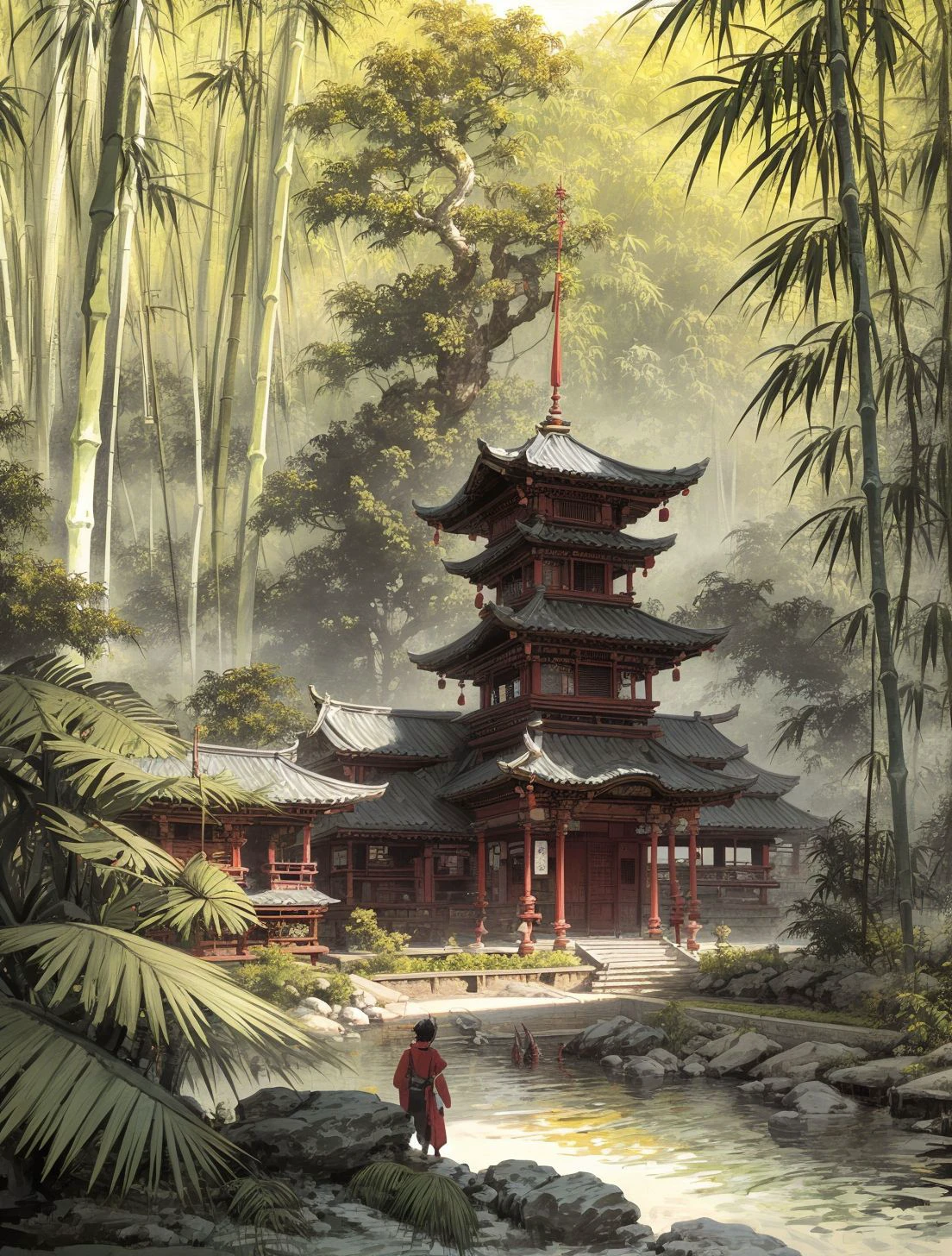 (masterpiece, best quality, high quality, highres, ultra-detailed), concert, <lora:Concept_scenery_background:0.6>, bamboo, bamboo forest, stone road, temple,, (masterpiece, best quality, high quality, highres, ultra-detailed),