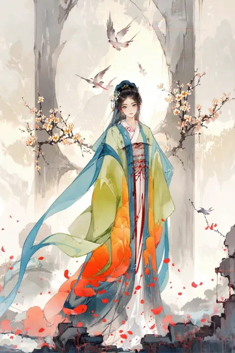 <lora:GoodHands-beta2:1>,umbralla,blossom,cloud,ultra detailed,beautiful and aesthetic,masterpiece,best quality,(floating colorful sparkles:1) the most beautiful form of chaos,vivid colours,romanticism,
1girl,solo,cowboy_shot,looking_at_viewer,standing,arms_at_sides,hanfu,flower field,<lora:Hanama_wine_V2-000018:0.8>,Hanama wine,style-swirlmagic,