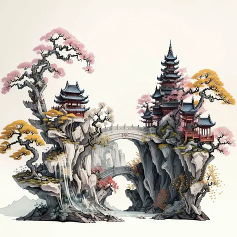 (masterpiece, best quality, high quality, highres, ultra-detailed),Chinese ink painting style, high quality, realistic, landscapes, pavilions, artificial mountains, trees, peonies, small bridges,<lora:ShanShuiHua_v16:0.7>,(miniature),(bonsai), (masterpiece, best quality, high quality, highres, ultra-detailed),