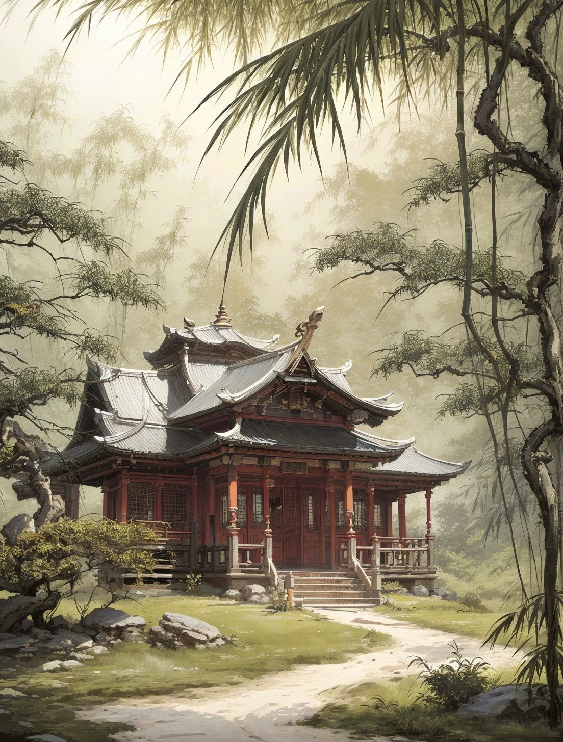 (masterpiece, best quality, high quality, highres, ultra-detailed), concert, <lora:Concept_scenery_background:0.6>, bamboo, bamboo forest, stone road, temple,, (masterpiece, best quality, high quality, highres, ultra-detailed),