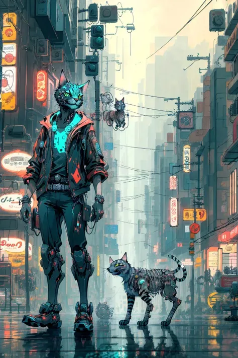 (Masterpiece:1.2, high quality), <lora:Mech4nim4lAI:.9> Mech4nim4lAI [cat :robot:.7], no humans, street,neon lights, cyberworld, <lora:Cyberworld_20230622141420:0.7>, cowboy shot,