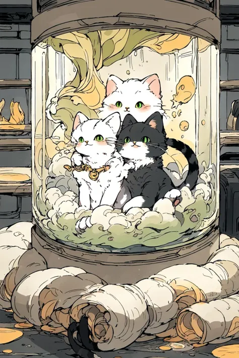 (Masterpiece:1.2, high quality),<lora:cat_20230627113759:0.8>, ((1cat)),  wide shot, (light gold cat), whole tone,  light green eyes,(NY11), (Golden Chinchilla),
cat inside a cultivation tank, <lora:cultivation_tank_lora01:0.9>, <lora:add_detail:-0.5> ,