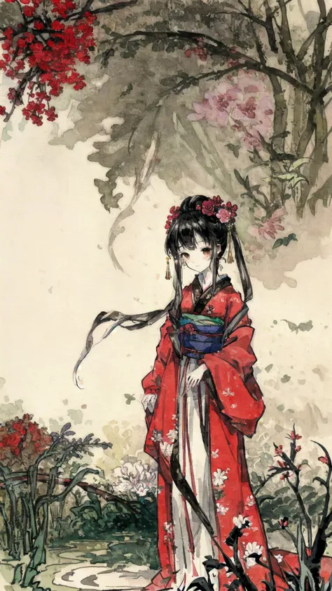 masterpiece, high quality,
<lora:shuimobysimV3:0.7>,shuimosuxiebysim,
flower field, garden,
1girl, china dress, standing,