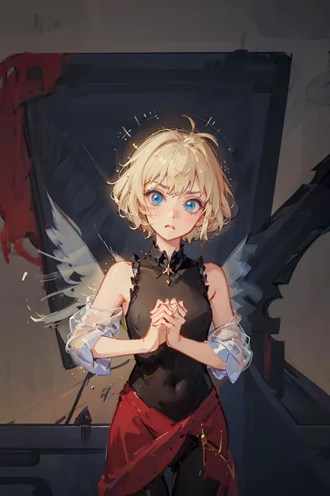 (masterpiece, best quality, high resolution:1.4), 1girl, tinker bell, two  fairy wings,(black fairy outfit), crossed arms, crossed legs, angry, puffy cheeks, blush,  looking at viewer, <lora:tinkerbell_v10:0.7> , 1girl, solo,