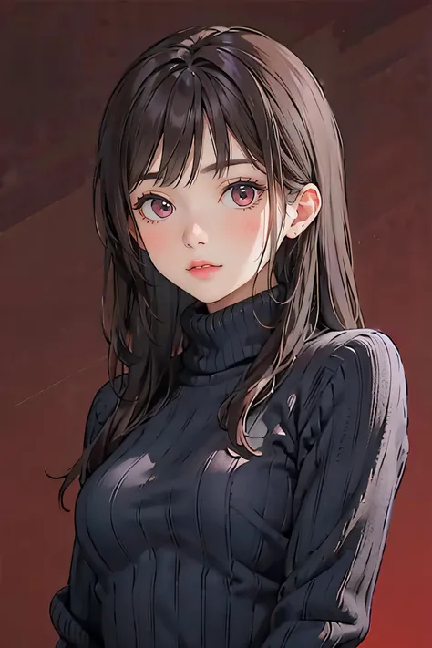 1girl,turtleneck sweater,simple background,red background,<lora:sweetyMixGirl_V2:0.8>,