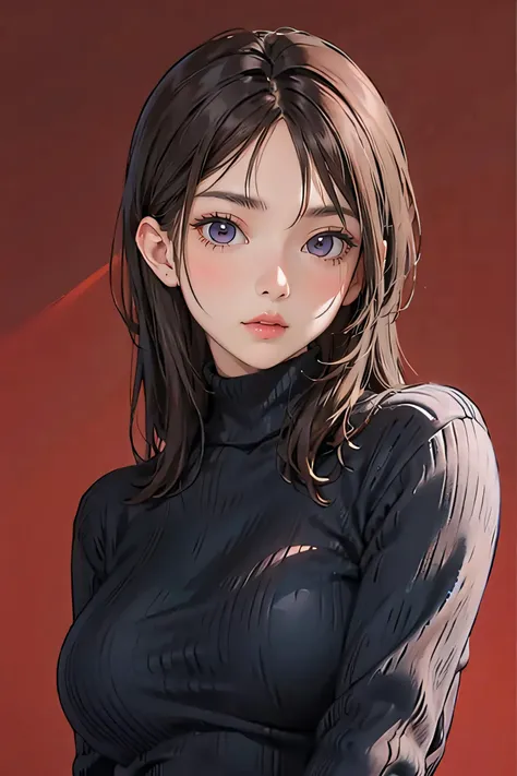 1girl,turtleneck sweater,simple background,red background,<lora:sweetyMixGirl_V2:0.8>,