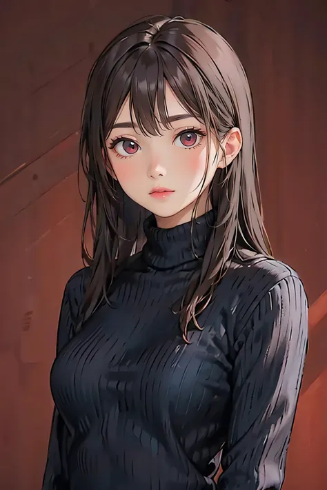1girl,turtleneck sweater,simple background,red background,<lora:sweetyMixGirl_V2:0.8>,