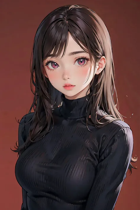 1girl,turtleneck sweater,simple background,red background,<lora:sweetyMixGirl_V2:0.8>,