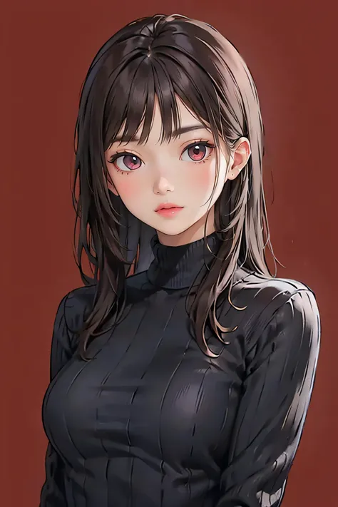 1girl,turtleneck sweater,simple background,red background,<lora:sweetyMixGirl_V2:0.8>,