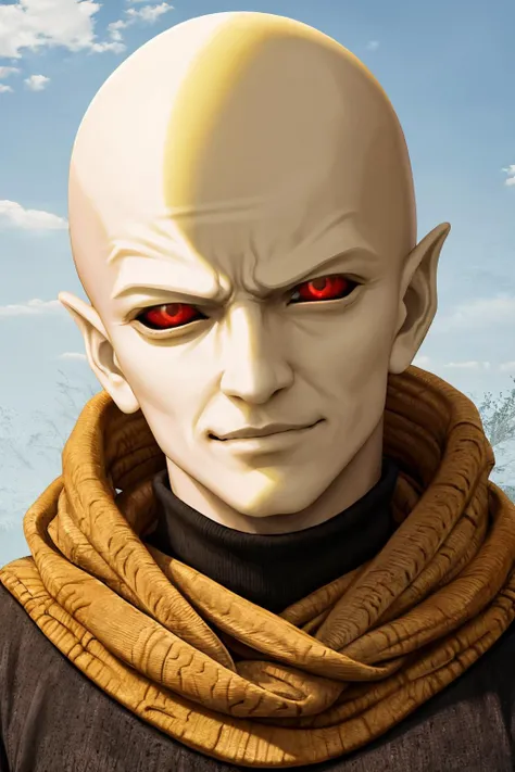 masterpiece, best quality, <lora:zs_YHVH:0.75> yhvhsmt, head, bald, yellow skin, red eyes, no humans, smirk