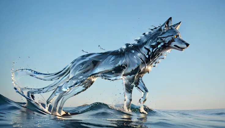 semi-realistic, 4k, uhd, subsurface scatter, lightreflection, perfect composition, wonderful lighting BREAK
water wolf, wolf made out of water, water relfections, dynamic, made of water, transparent crafted entirely from water, light breaks in his body, super realistic waterbody, extreme realistic water.
Wolf is (jumping)out of the ocean but is half submerged. Dynamic water, dynamic camera, landscape, ocean, open sea, realisitic light breaking inside water, reflections, water reflections, light reflection,
<lora:EnvyElementalWaterXL01s:1>, <lora:xl-shanbailing-1011-2water:1>, translucent luminescence, liquid, dynamic water flow