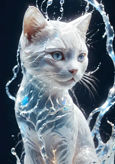 (Masterpiece, high quality, best quality, official art, beauty and aesthetics:1.2),<lora:xl-shanbailing-æ°´å
ç´ 1011waterV20:0.85>,water element,a cat made of water,water,(cat:1.2),