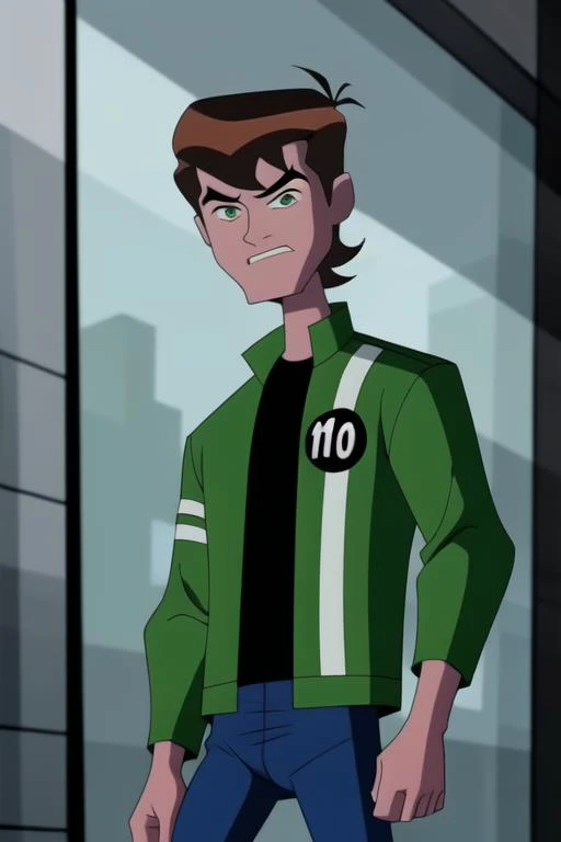 afben,brown hair,green eyes, bare legs, aroused, bedroom interior,. Black shirt, green jacket with white stripe, white socks, bottomless, full view, sitting in office chair, erect penis, looking down, smiling, sighing, relieved, eyes closed, , open mouth, cumming, stroking penis,
