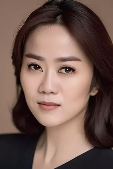 <lora:tantern-000003:1> Tantern, A portrait of a woman. Her fair skin is complemented by soft, no makeup, light brown eyes. She wears a black formal shirt. The background should be neutral, subtly highlighting her elegance. Vivid soft color.
