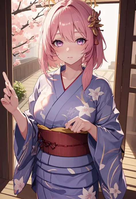 best quality, masterpiece, highres, solo, (serina_bluearchive:1.10), (yukata:1.30), (kimono:1.15), 25 <lora:serina_bluearchive:0.80>