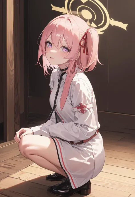 (safe:1.10), best quality, masterpiece, highres, solo, (serina_bluearchive:1.10), squatting, cowboy shot, looking at viewer, 32 <lora:serina_bluearchive:0.80>