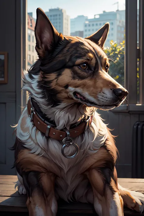 (masterpiece, best quality, 4k, detailed, intricate, realistic),picture of a very handsome dog