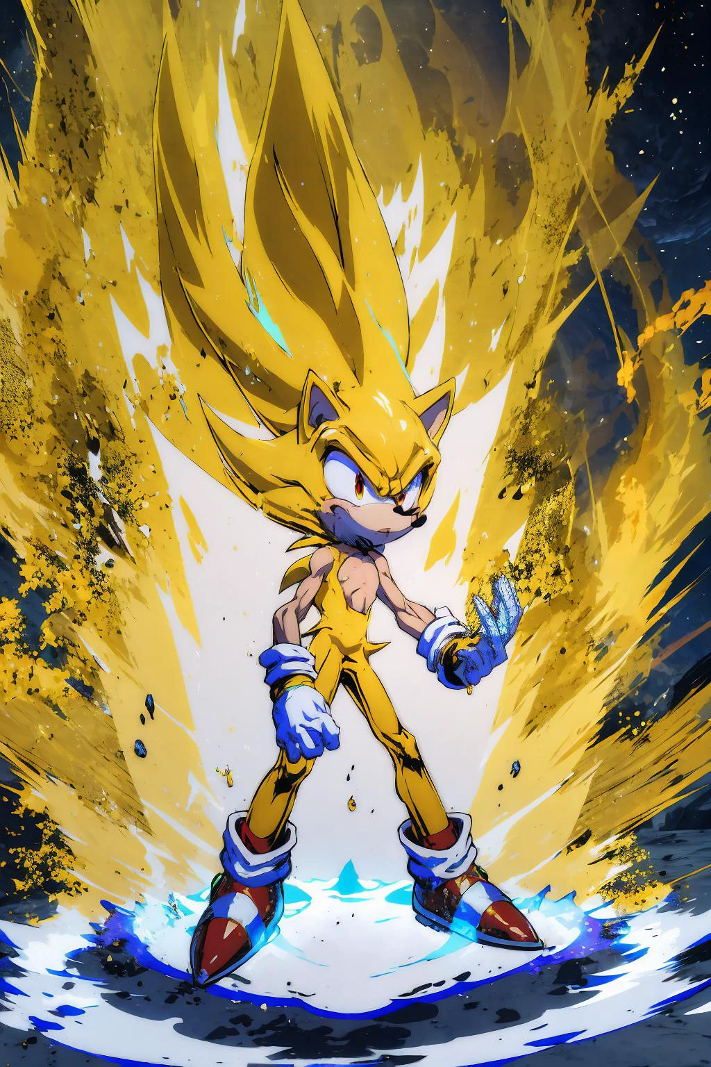 High Quality, Masterpiece, SuperSonic, <lora:Char_Sonic_Sonic:0.8>, 1boy, Ki Charge, aura, yellow aura, <lora:Pos_DBAura:0.6>,