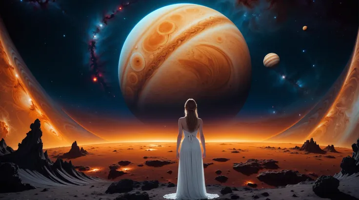 girl in front of planet venus, goddess, ethereal, celestial, cosmic, nebula, abstract, best aesthetic, epic composition