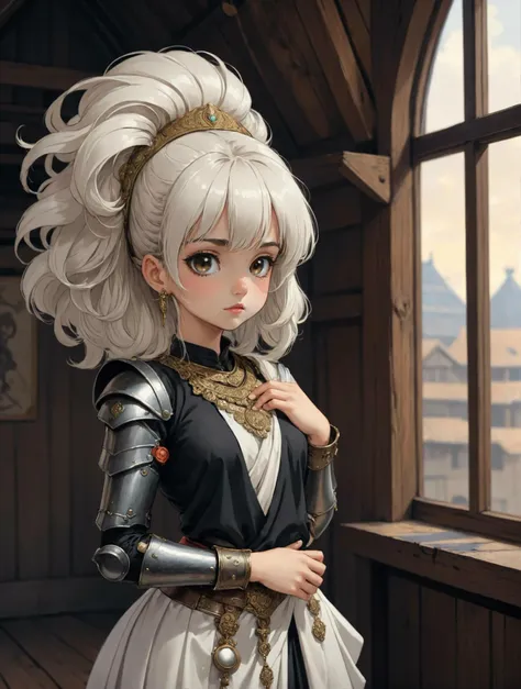 girl, sari,[cute:0.3] [tuxedo:sari:0.4], cute, eternum, solo [a digital rendering|[pixel art::0.8]] by ([Frank Schoonover:0.3]:1.3) , [anime line art:0.2], [armour,attic:0.01], [[art deco|classical realism]:0.1],desktop wallpaper , surrealism, [albino:ebony:0.2], big hair, twin drills