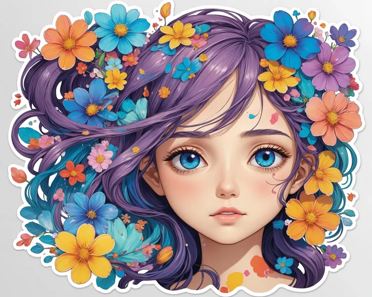 A girl with purple hair and flowers in her hair - SeaArt AI